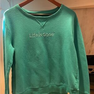 Life Is Good Women's Teal Crew Neck Sweater
